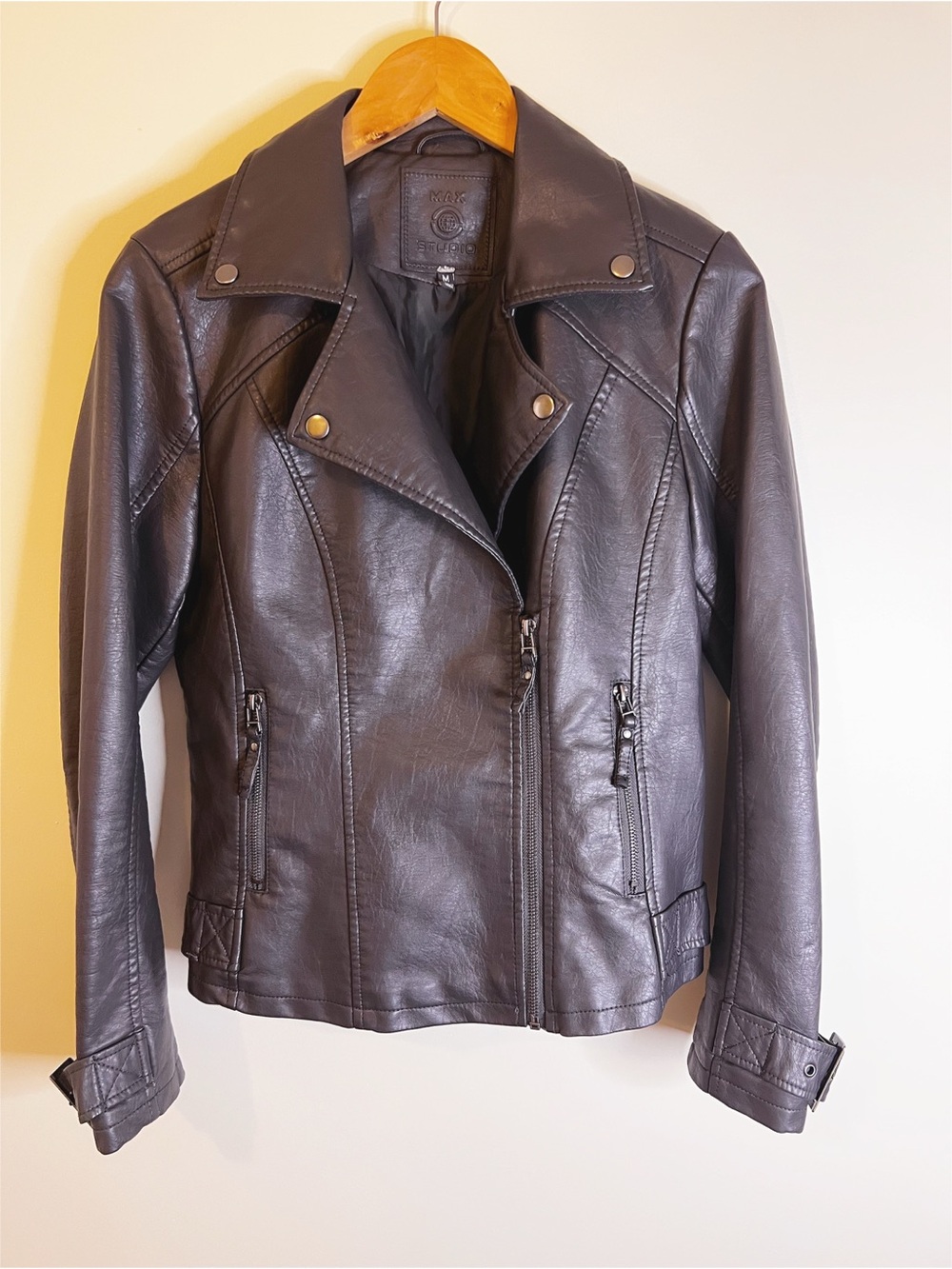 Max Studio Gray Faux Leather Moto Jacket